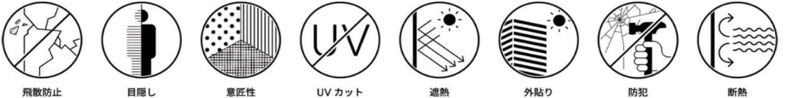 飛散防止・目隠し・意匠性・UVカット・遮熱・外貼り・防犯・断熱